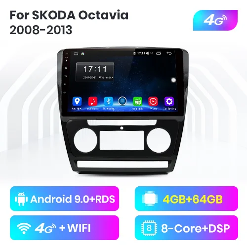 4-64GB for 4G Junsun V1 2G+ 32G Android 9,0 DSP для SKODA Octavia 2 2008-2013 автомобильный Радио Мультимедиа Видео плеер навигация gps RDS 2 din dvd - Цвет: 4-64GB for 4G