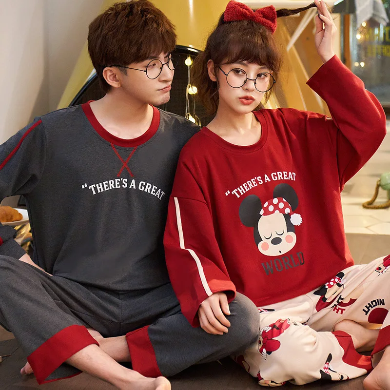 

Oversized Winter New Fashion Women Pajamas Long Sleeve Trousers Men's Home Service Sweet Cartoon Sleepwear Simple Couple 2021