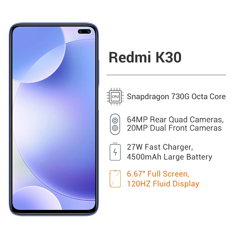 Смартфон Xiaomi Redmi K30 глобальной прошивки 6 ГБ 128 Восьмиядерный процессор Snapdragon 730G
