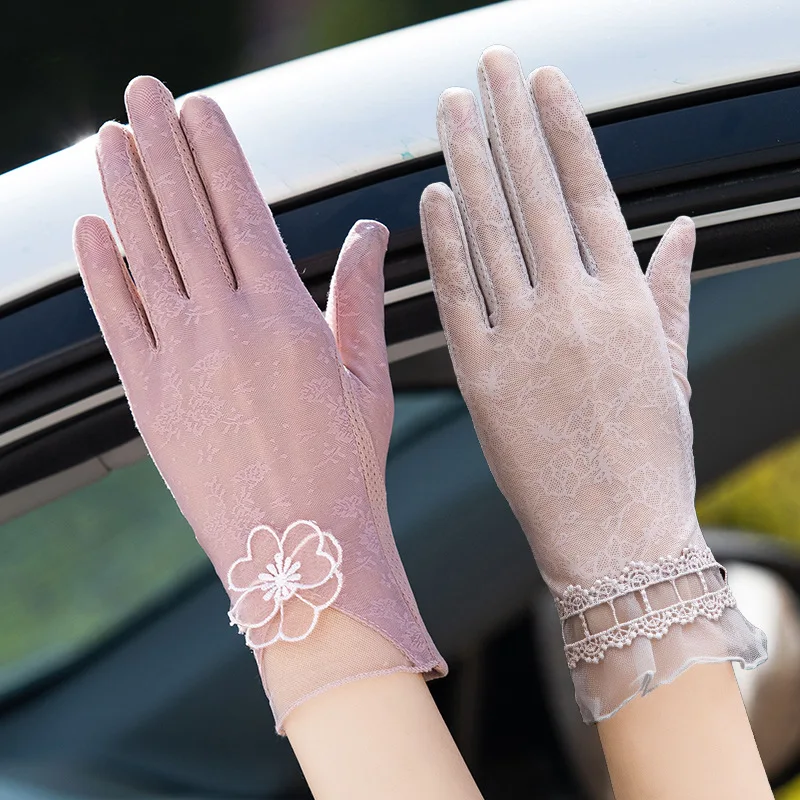 

Sunscreen Lace Gloves Women Elegant Exquisite Driving Ice Silk Gloves Summer Thin Breathable Touch Screen Female Short Gloves