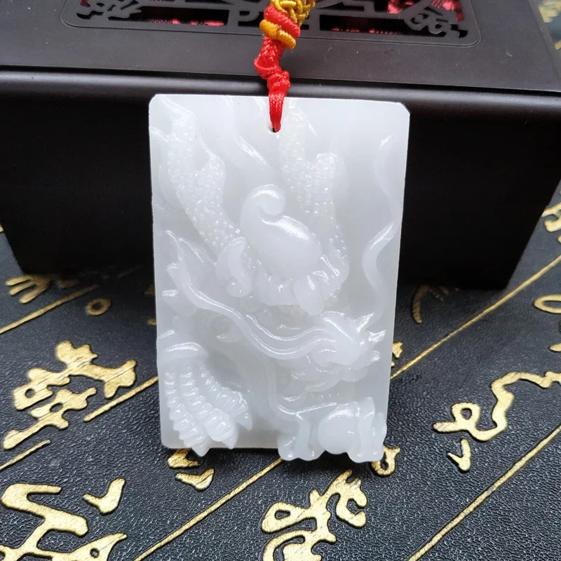 Ожерелье с подвеской в виде дракона из натурального нефрита нефритовой резьбой