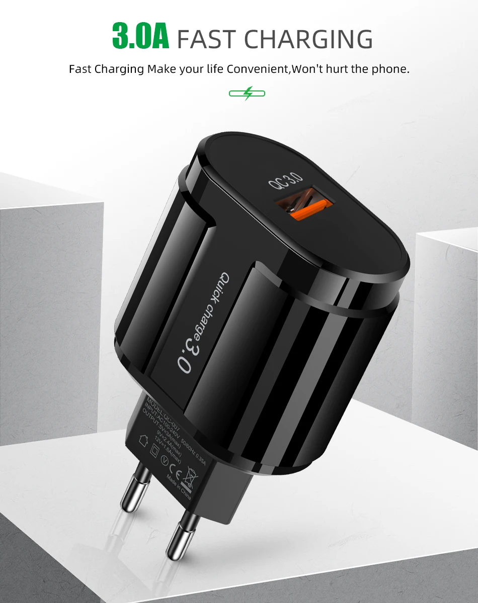 5 в 3 А Быстрая зарядка 3,0 USB зарядное устройство QC 3,0 Быстрая зарядка EU US вилка адаптер настенное зарядное устройство для мобильного телефона для iPhone samsung Xiaomi