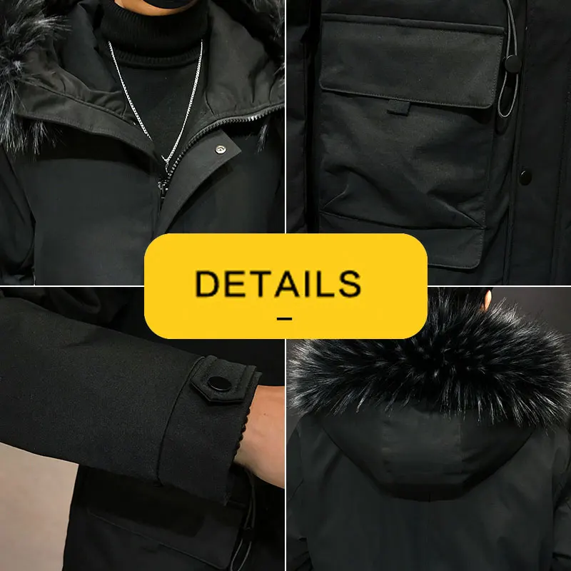 Мужская зимняя куртка с капюшоном черная теплая парка средней длины меховым