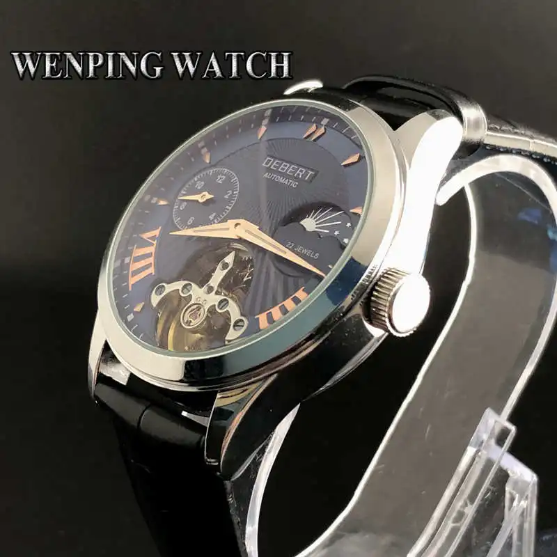 

Fashion luxury brand Debert 41mm flywheel white dial leather waterproof automatic leisure men's mechanical top watch gift