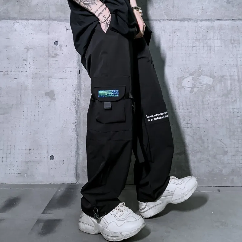 

UNCLLEDONJM Ribbons spliced cargo pants streetwear men techwear harem pants 2021 Hip Hop mens clothing women pants B-5065