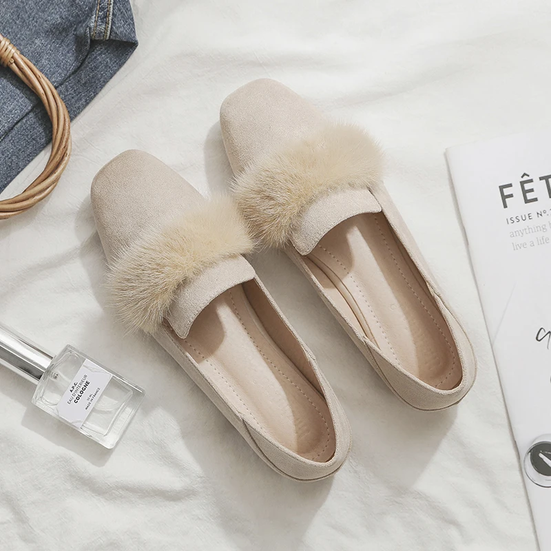 2019 г. Новые весенне-осенние тонкие туфли с квадратным носком нежные на плоской