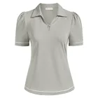 Женский топ с коротким рукавом, воротником-стойкой, эластичный, контрастного цвета, декоративный ошейник