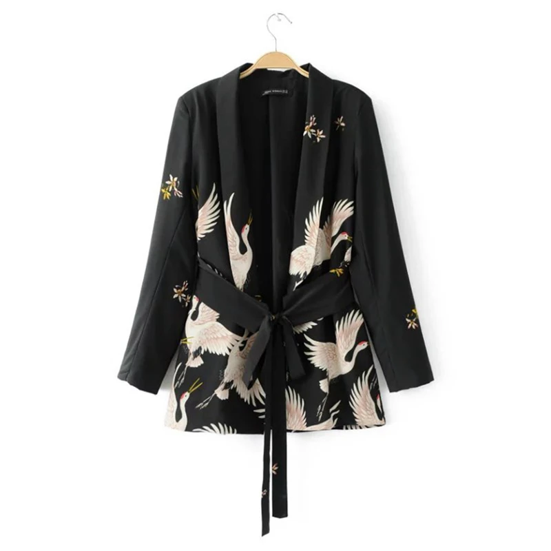 Western-Style Jacket Японский стиль кардиган Haori женское кимоно Harajuku Crane костюм ретро Повседневные Вечерние широкие брюки высокая талия Капри уличная одежда - Цвет: Western-Style Jacket