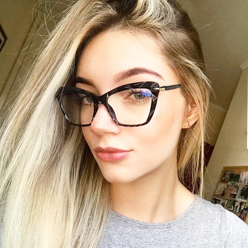 

PC Anti Blue Light Anti Radiation Glasses Women Fashion Polygonal Glasses Flat Lens Fatigue Look Mobile Phones Computers