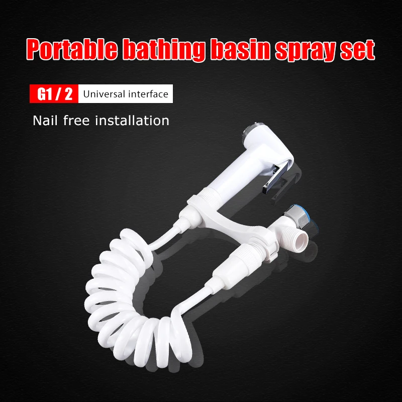 

ABSG 1/2 Handheld Portable Bidet Sprayer Set Diaper Bidet Shower Head Nozzle Retractable Tools Bathroom Fixtures with Spring Hos