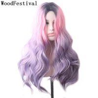 woodfestival synthetic cosplay wig hair wigs for women ombre color pink long brown blue blonde purple red green black rainbow