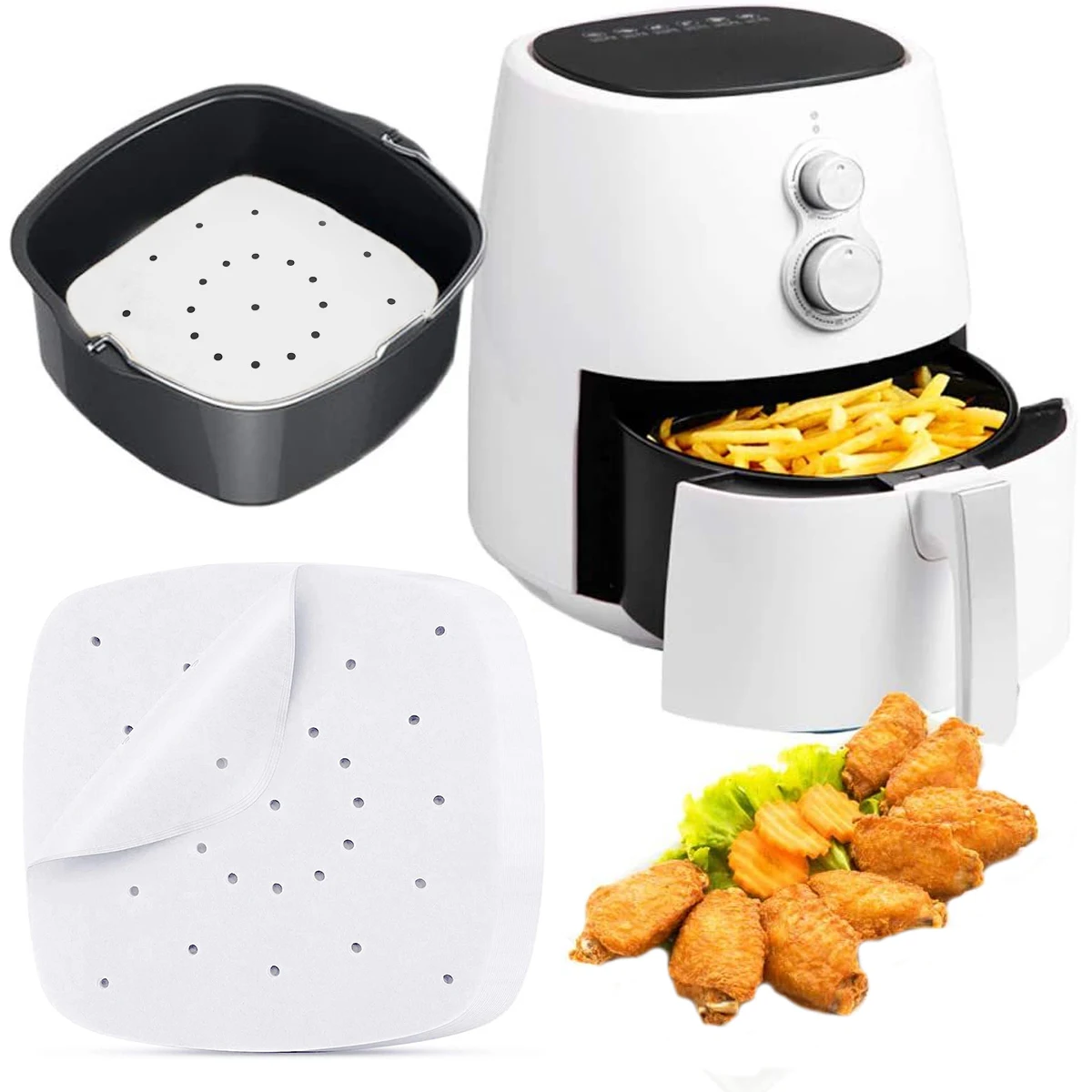 

Air Fryer Liner Parchment Paper 200Pcs Square Perforated Baking Paper Non-Stick 8.7'' Steamer Paper for Cake Oven Steamer BBQ