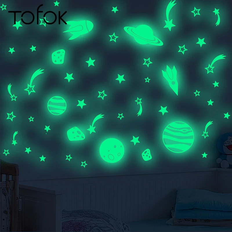 

Tofok DIY Planet Meteor Spacecraft Luminous Wall Sticker Baby Children Door Ceiling Decorative Glowing Fluorescent Sticker