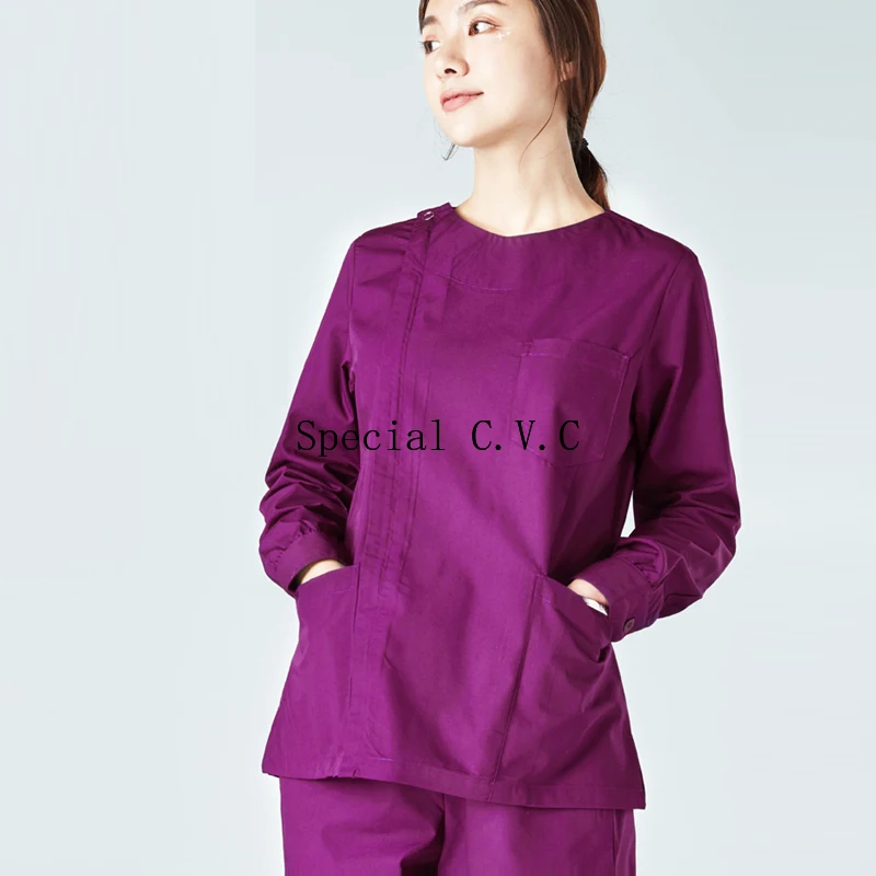 Женские скраб топ рабочая одежда с длинным рукавом хлопковое пальто на молнии