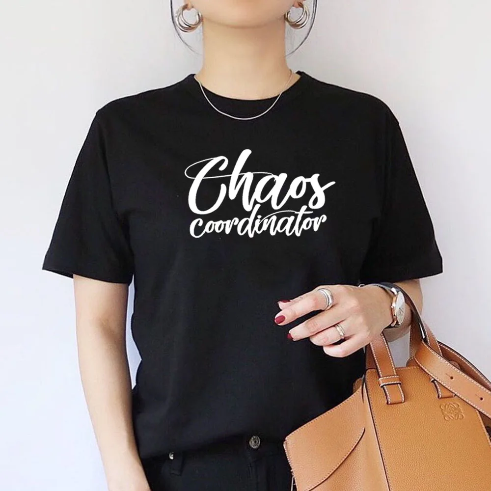 

CHAOS Coordinator Funny T Shirts Women Short Sleeve O-neck Tee Shirt Femme Ete White Tshirt Women Top Loose Camiseta Mujer