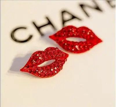 

2020 Hot Sale New 1Pair Elegant Sexy Red Lips Crystal Stud Earrings Women's Sparkling Earrings For Women Girls Fashion Jewelry