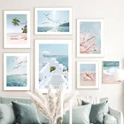 Настенное художественное полотно с изображением Эгейского моря, Санторини, пляжа, ракушек, цветов, картины для гостиной, скандинавские постеры, фотография, домашний декор