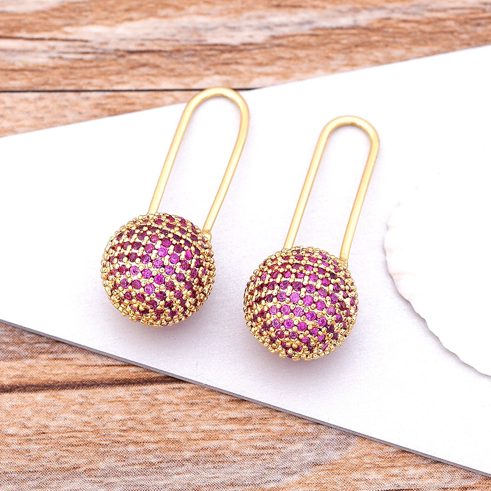 

New Punk Style Luxury Drop Earrings Hot Wholesale Hyperbole Pin Round Ball Pendant 4 Colors Choice Best Party Wedding Jewelry