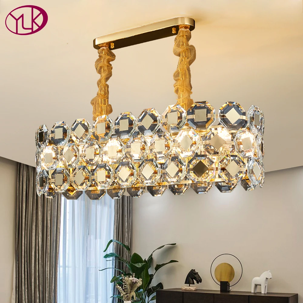 Современная Золотая хрустальная люстра для столовой овальные дизайнерские