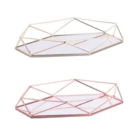 three dimensional wrought iron storage tray nordic minimalist rose gold mirror bottom hexagonal tray home decoration