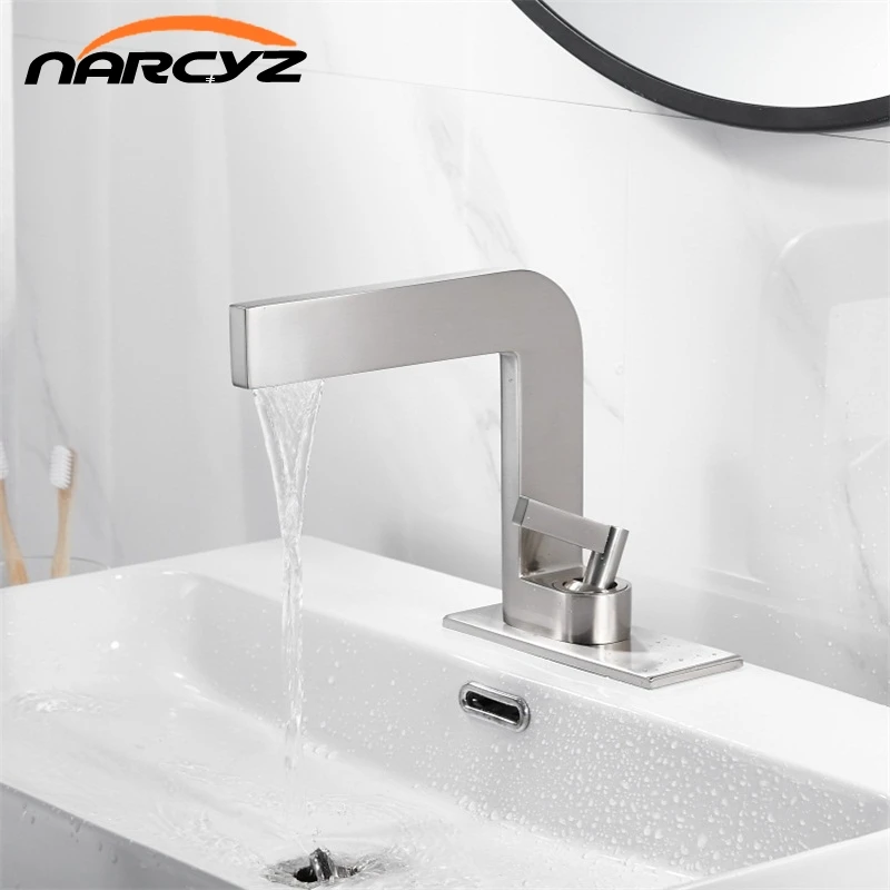 Смеситель для раковины квадратный кран с шасси ванной комнаты на бортике