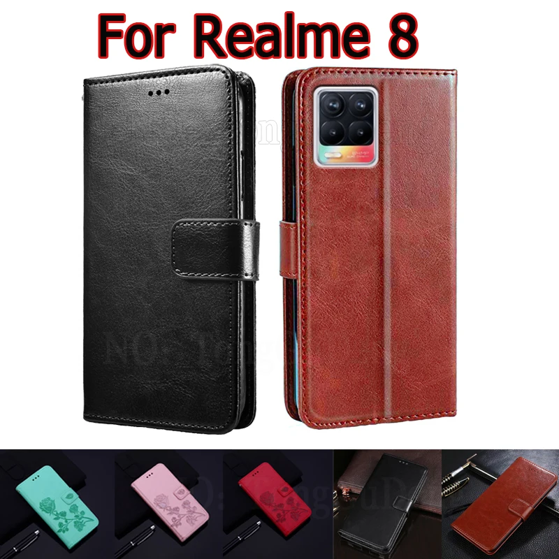 case for realme 8 rmx3085 cover phone protective shell funda realme8 case flip wallet stand leather book etui hoesje coque bag free global shipping