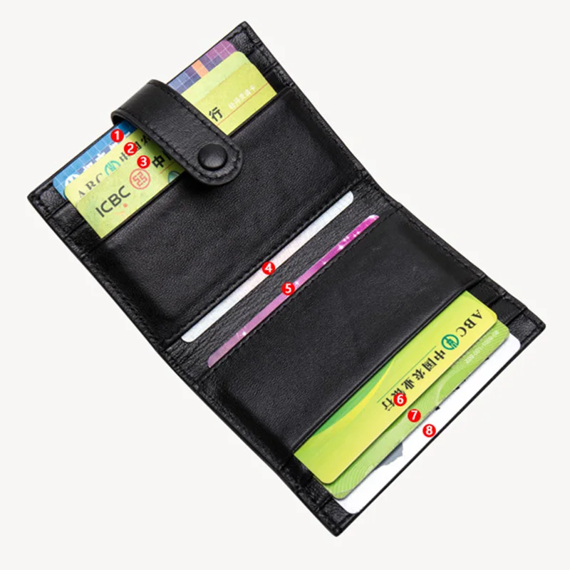 

100% Genuine Sheep Leather Handmade Knitting Card Holders Fashion Snap Button Closure Lambskin Bil-Fold Credit ID Card Holder