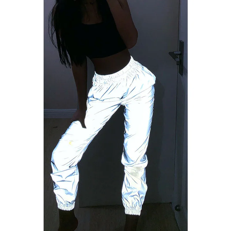 Женские Эластичные светящиеся брюки до щиколотки повседневные Стрейчевые