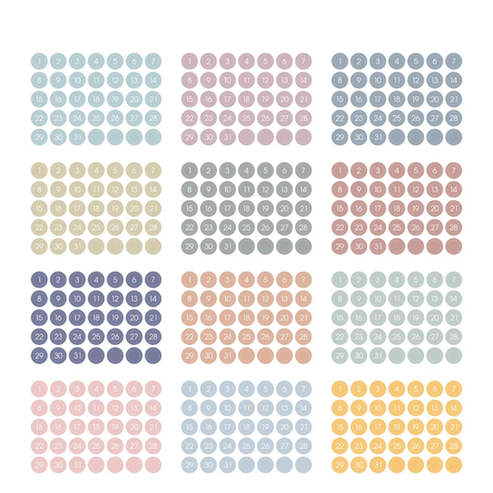 

12 Sheets Colorful Round Number Sticker Circle Dot Labels Handbook Diary Notebook Index Sticker School Supplies Stationery