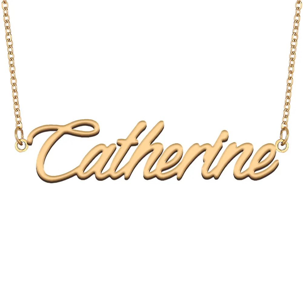 

Catherine Nameplate Necklace for Women Stainless Steel Jewelry Gold Plated Name Chain Pendant Femme Mothers Girlfriend Gift