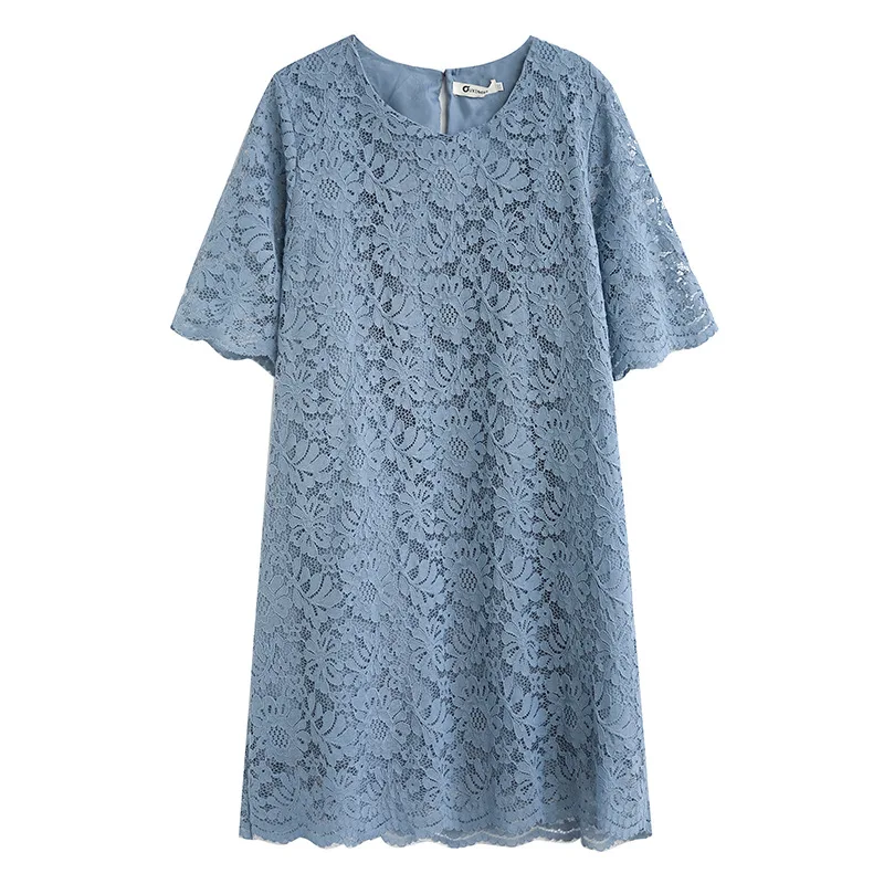 

Hollow Out Lace Dress Women Short Sleeve Vestidos Casual O-neck Loose Summer Plus Size Dress Mini NQYL177