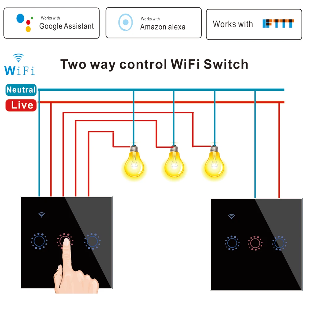 

JRUMP EU/UK Dual-Control Smart Switch Touch Switch 2way Control one lamp at the same time Work with Alexa Google Home