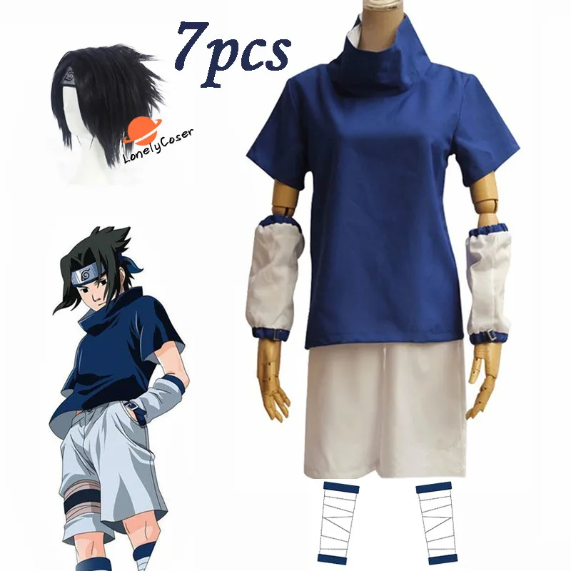Костюм для косплея аниме Учиха Саске топ штаны нарукавники леггинсы повязка на