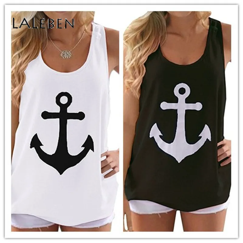 Женский жилет без рукавов 2XL размера плюс простой кружевной с принтом якоря и