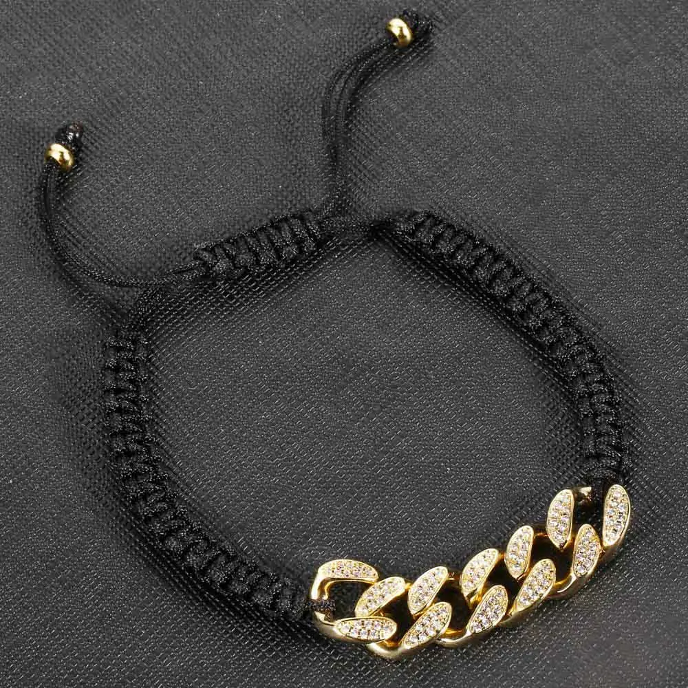 Проложенный Кристалл CZ кубинская цепь плетеный кожаный браслет мужские женские