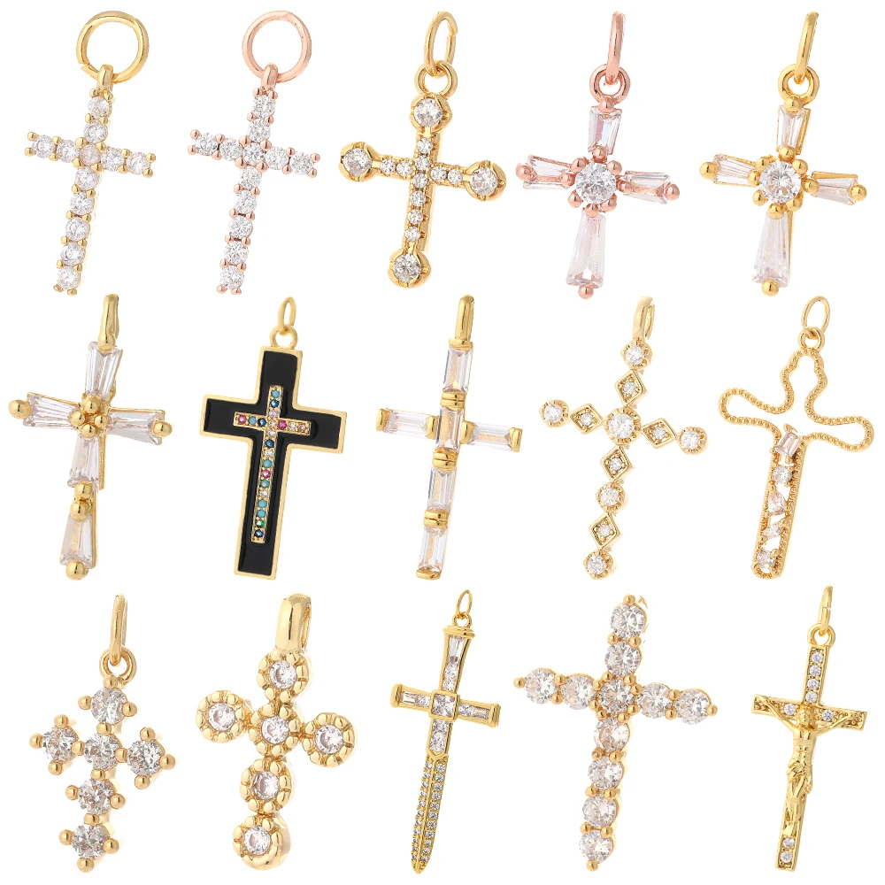 

Cross Pendant Charms For Jewelry Making DIY Gold Plated Brass Zircon Earrings For Girls Accessories 2021 Trends Jewelry Pendant