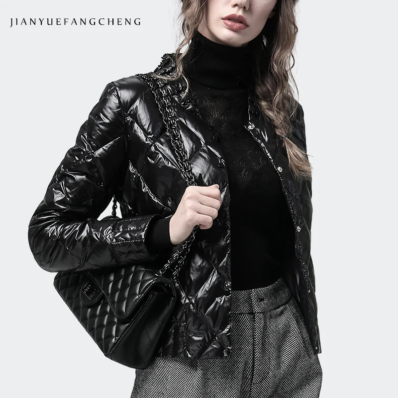 Модный женский пуховик теплый слегка Зима Новая Спортивная повседневная черная