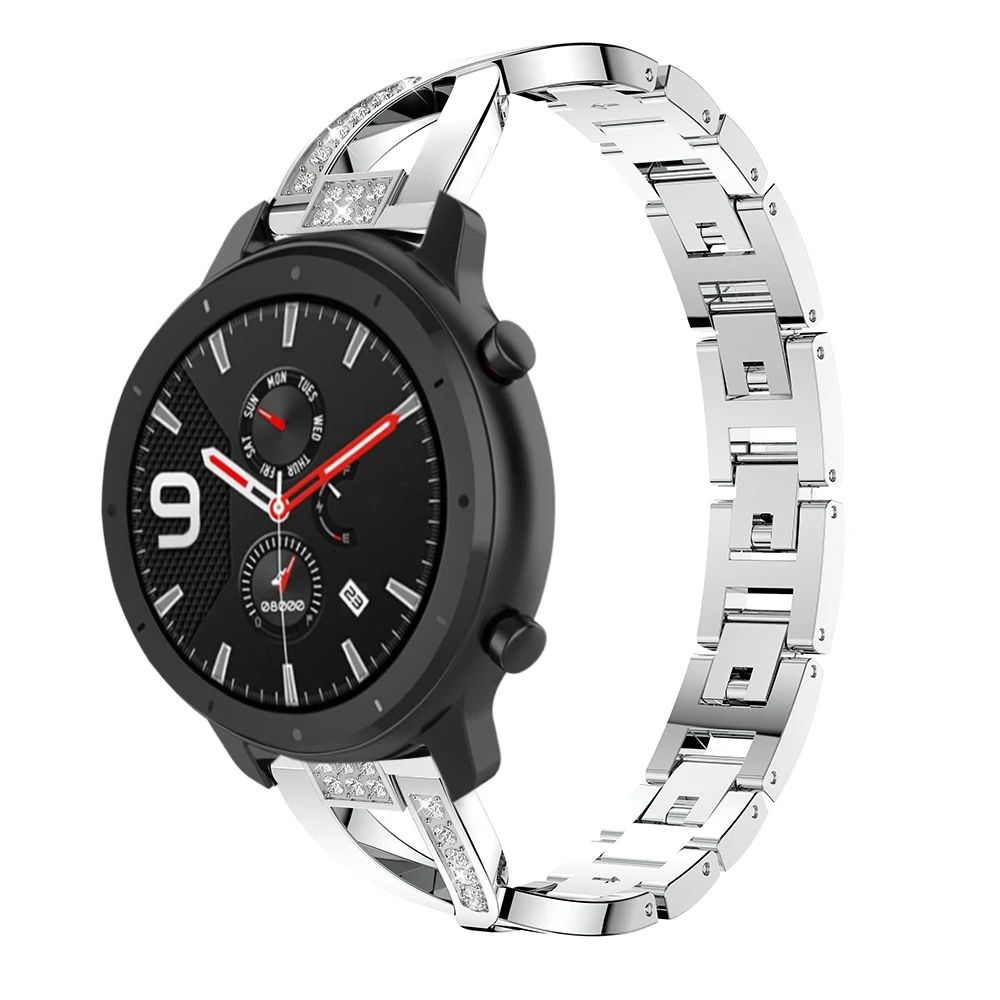 Luxury Stainless Steel Watch Band Strap For Huami Amazfit GTR 47mm 42mm Replacement Alloy Metal Watchband Women Crystal Bracelet | Наручные