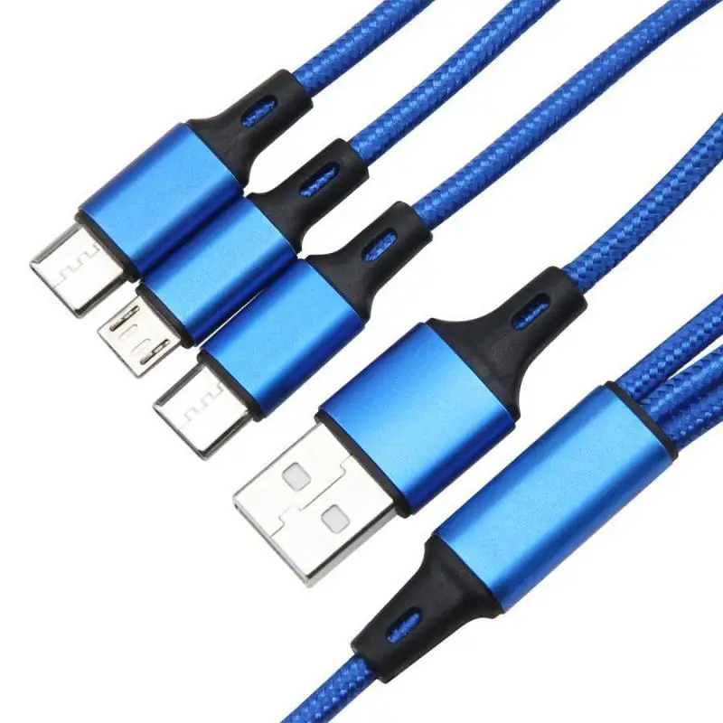 1 2m 2 4a quick 3 in 1 nylon braided charging cables 8 pin micro usb type c for samsung android charger cord fast phone cable free global shipping