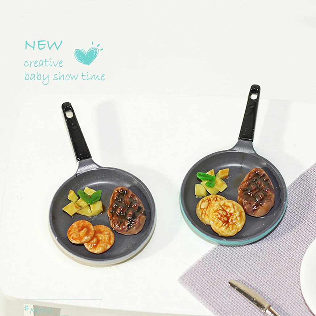 

1:12 Doll House Miniature Modern Alloy Steak Fry Pan Kitchen Decor Toys