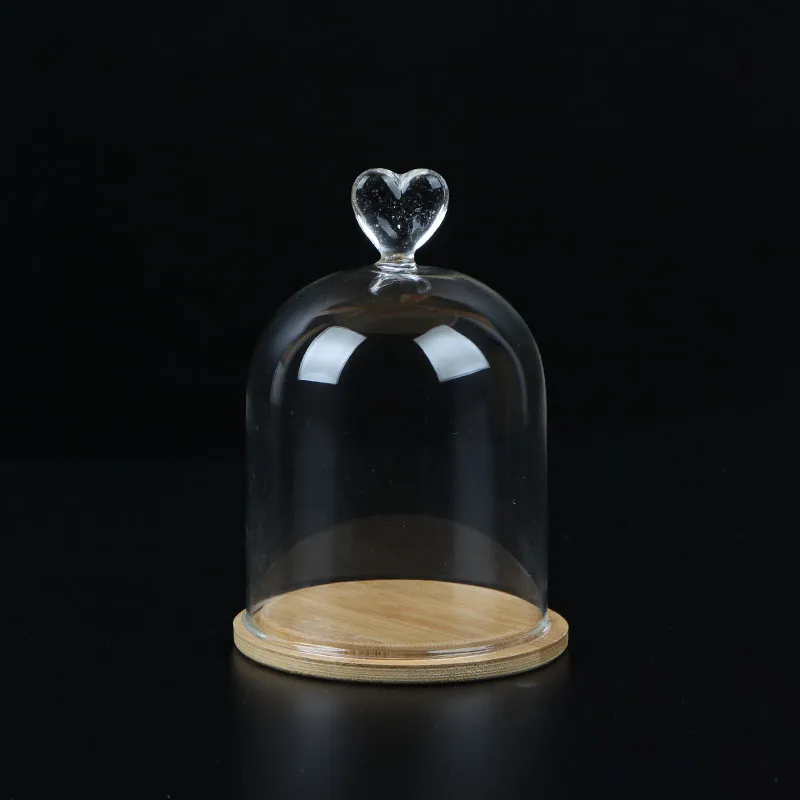 

Free Shipping 2sets/pack 9*11cm Different Top Bamboo Base Glass Dome Vase Home Wedding Decoration Cover Friend Gift