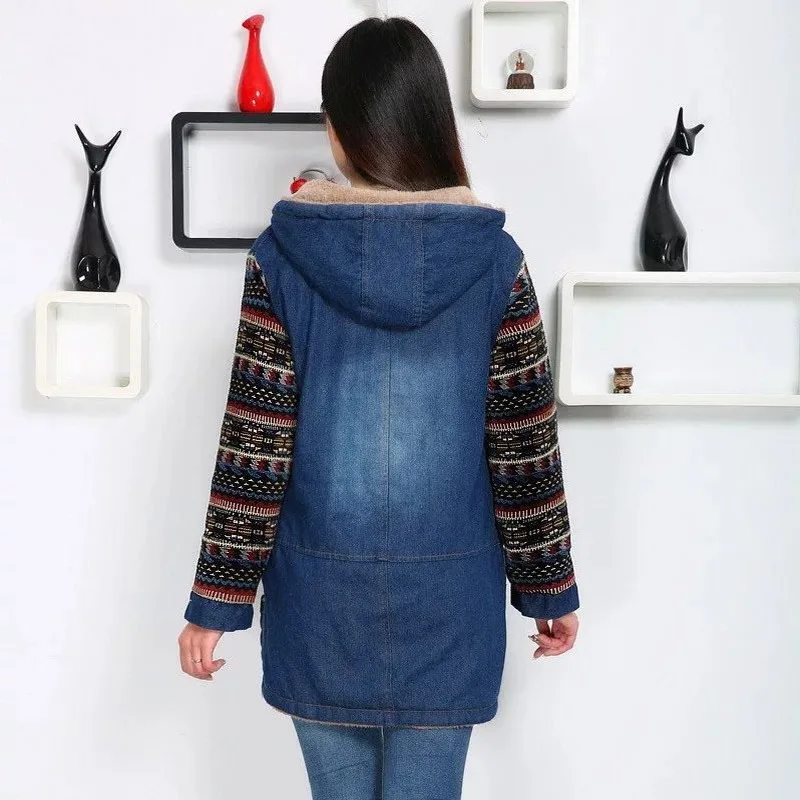 Новинка женские джинсовые куртки с капюшоном из овечьей шерсти модные джинсы
