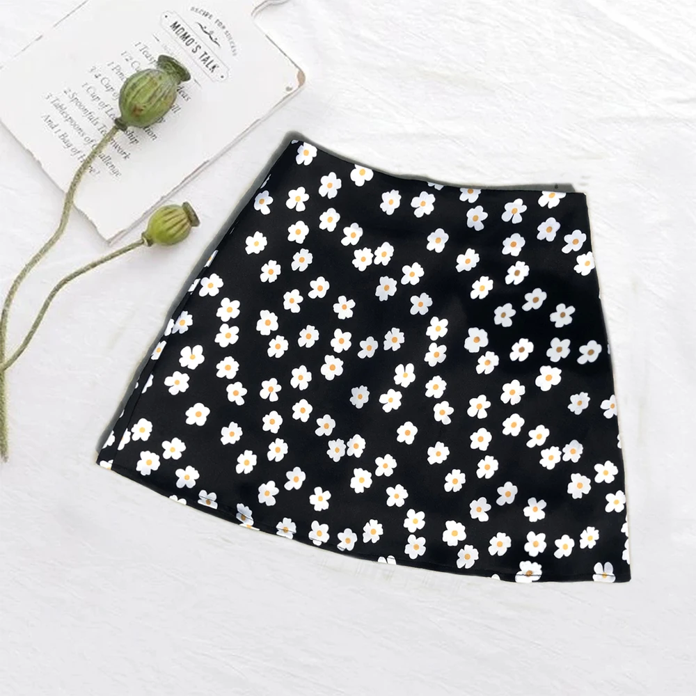 

2021 Summer Sexy Mini Elegant Boho skirts Womens High Waist Floral Satin Skirt Short Kawaii Pink Skirt A Line SP1319