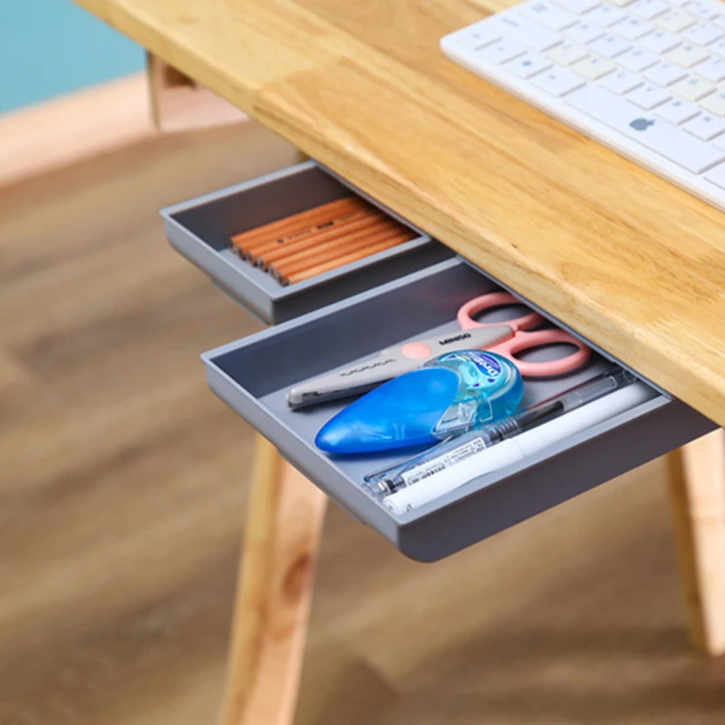 

Self Stick Pencil Organizer Box Tray Desk Table Storage Drawer Under Desk Stand Self-Adhesive Under-Drawer Storage Box