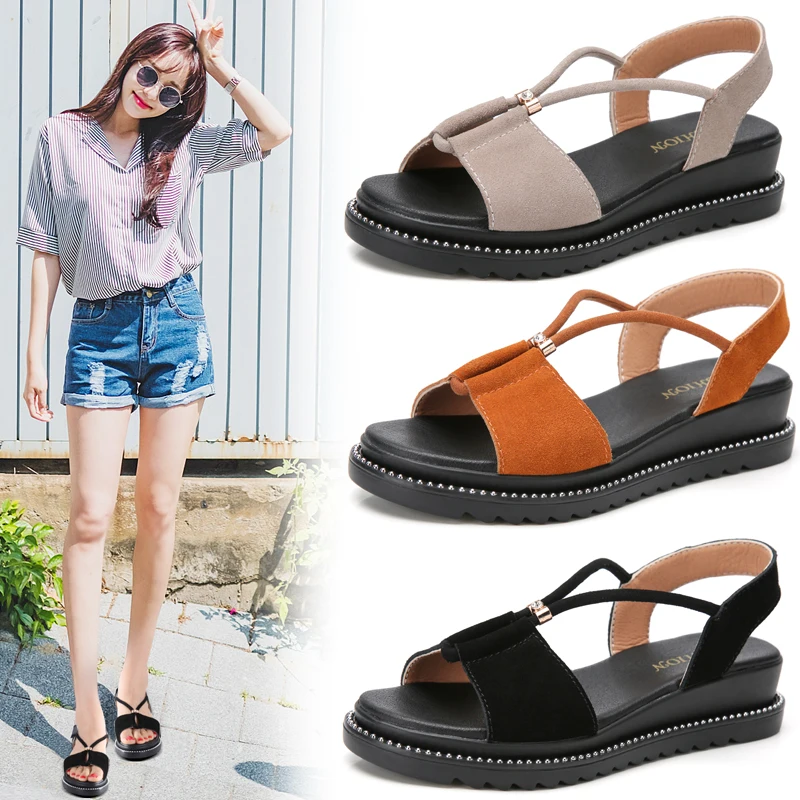 Летние женские сандалии на толстой подошве Универсальные босоножки танкетке