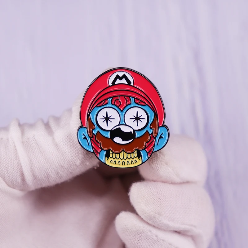 Брошь в виде головы мариооо с эмалью стиле ретро Видео игровой значок на рюкзак