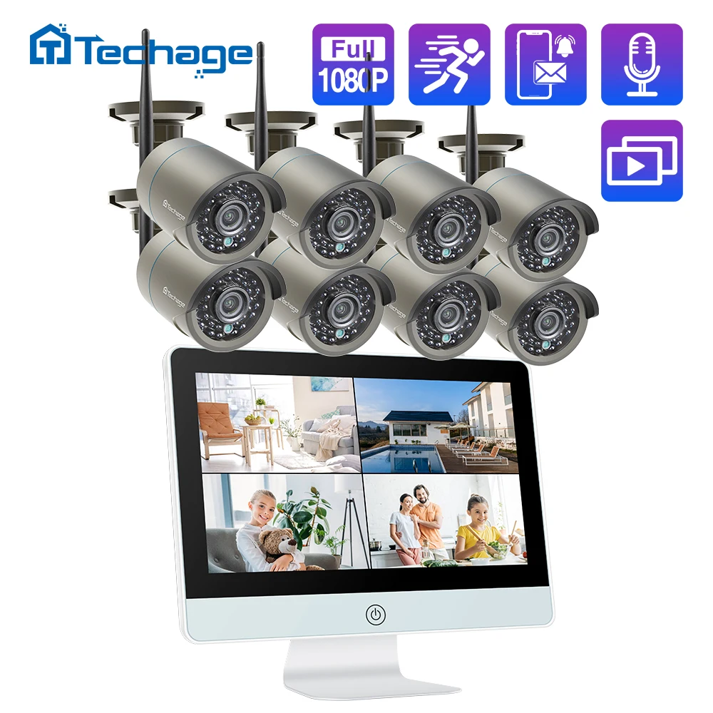 Система видеонаблюдения Techage беспроводная 8 каналов 1080P ЖК-монитор 12 дюймов 2 МП |