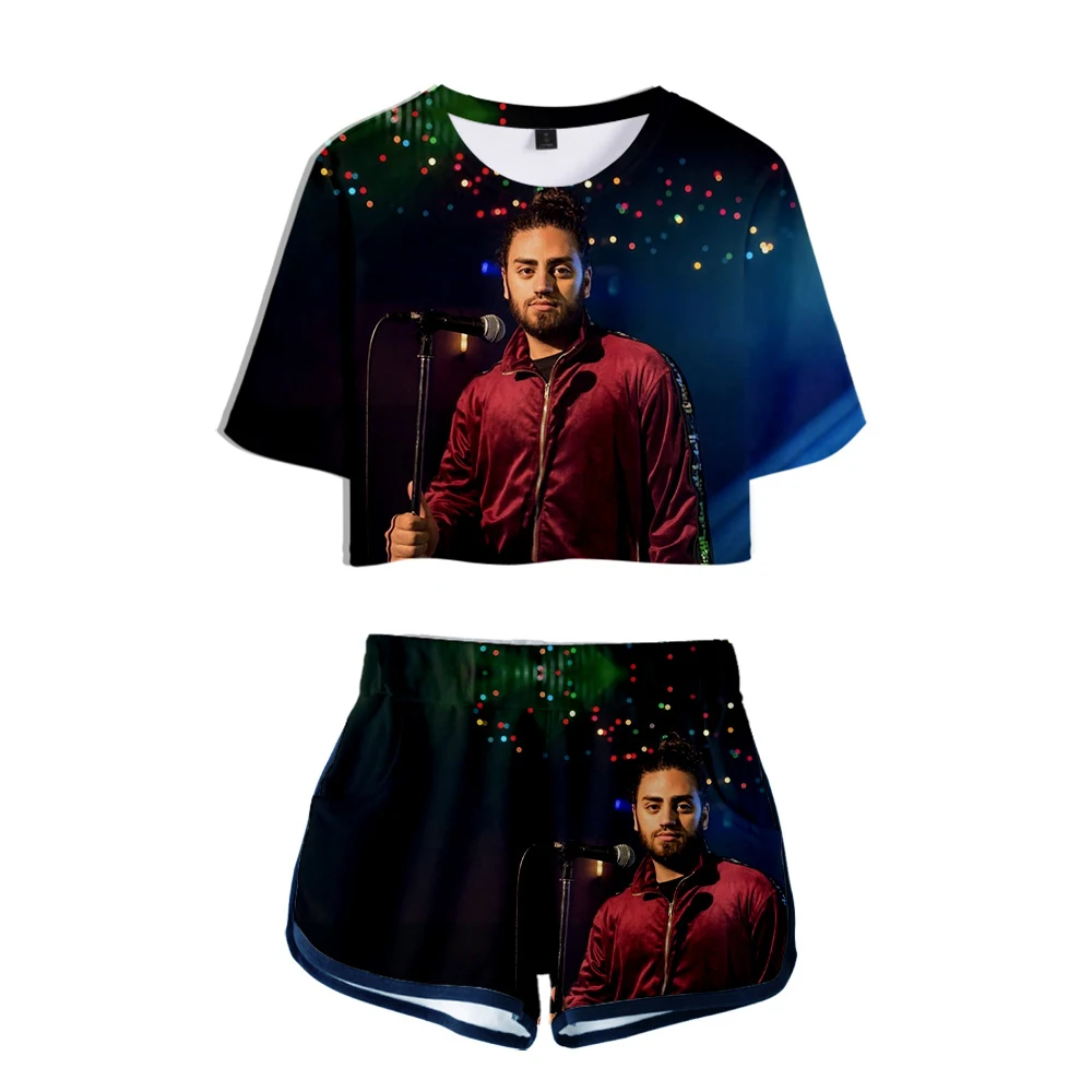 

ali gatie 3D ladies suit cropped T-shirt and shorts two-piece summer fashion casual girl short-sleeved shorts suit cool pattern