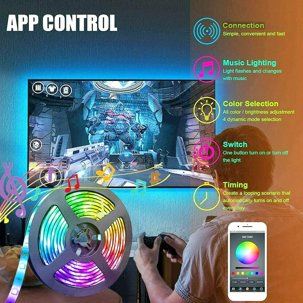 4/3/2/1 м 30 светодиодный s полосы света SMD5050 Гибкая лампа RGB Цвет изменение USB Remote