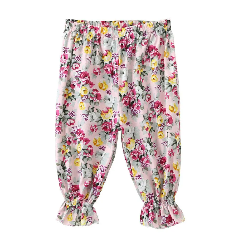 Летние разноцветные штаны для маленьких девочек с цветочным принтом